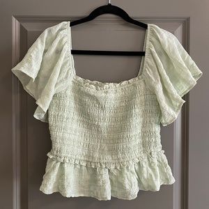 ASTR the Label Mint Green Crop Top with Flutter Sleeves